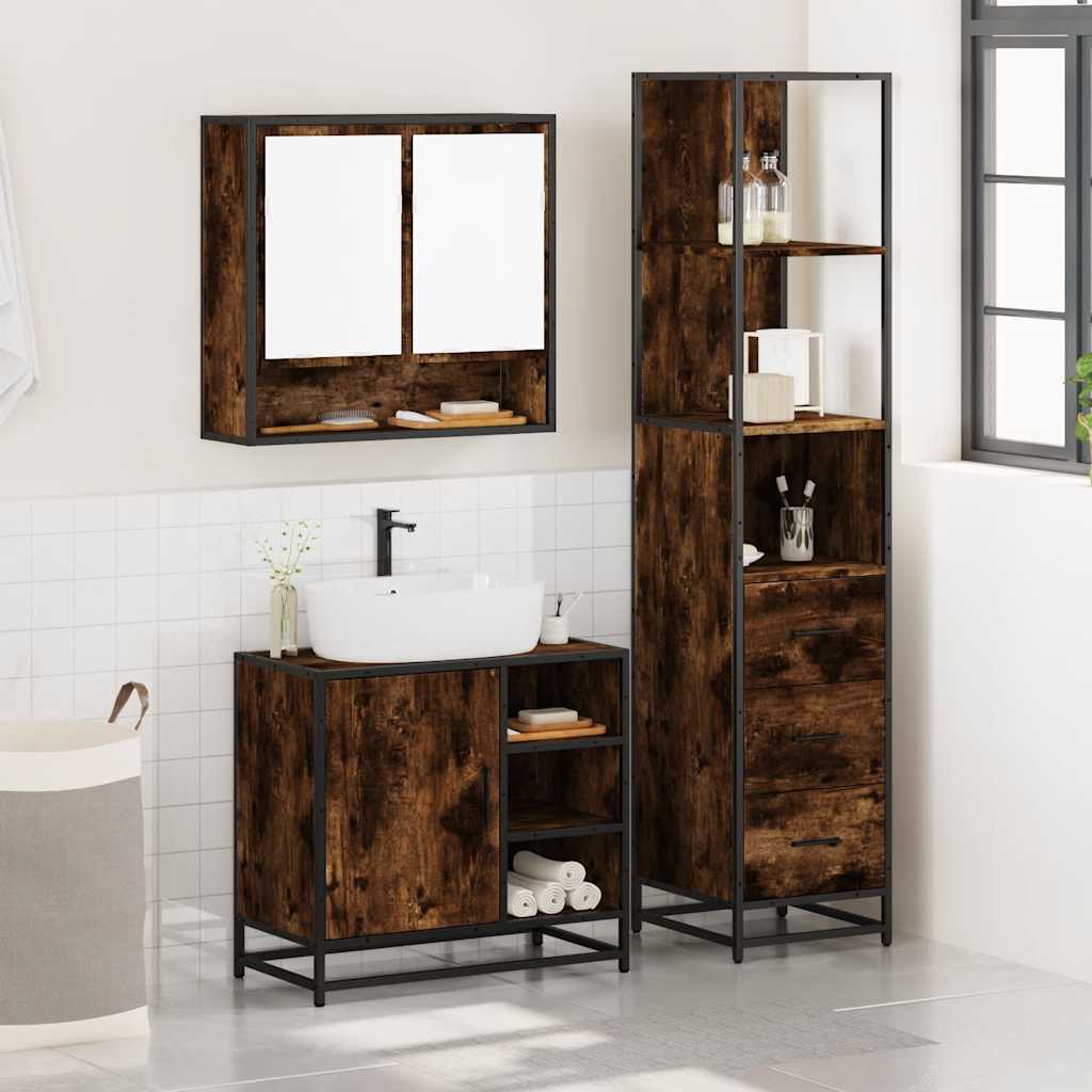 vidaXL 3 Piece Bathroom Furniture Set Smoked Oak Engineered Wood 3