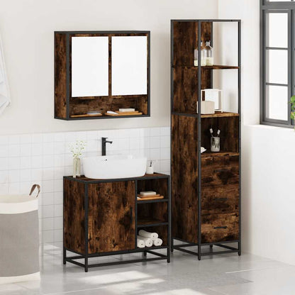vidaXL 3 Piece Bathroom Furniture Set Smoked Oak Engineered Wood 3