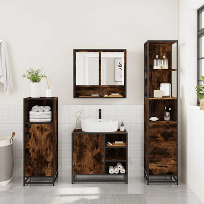 vidaXL 3 Piece Bathroom Furniture Set Smoked Oak Engineered Wood 4