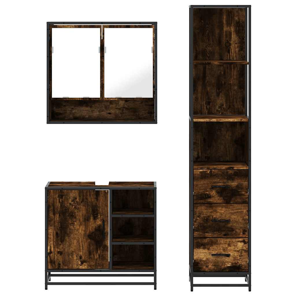 vidaXL 3 Piece Bathroom Furniture Set Smoked Oak Engineered Wood 5