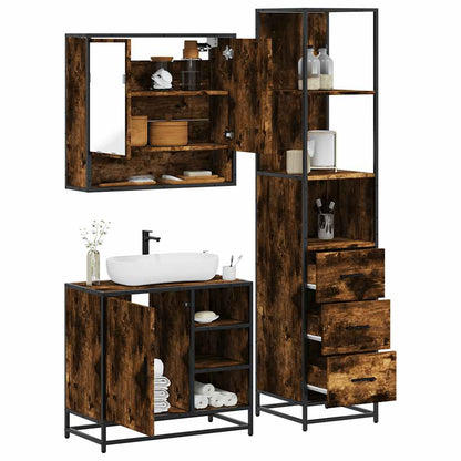 vidaXL 3 Piece Bathroom Furniture Set Smoked Oak Engineered Wood 1