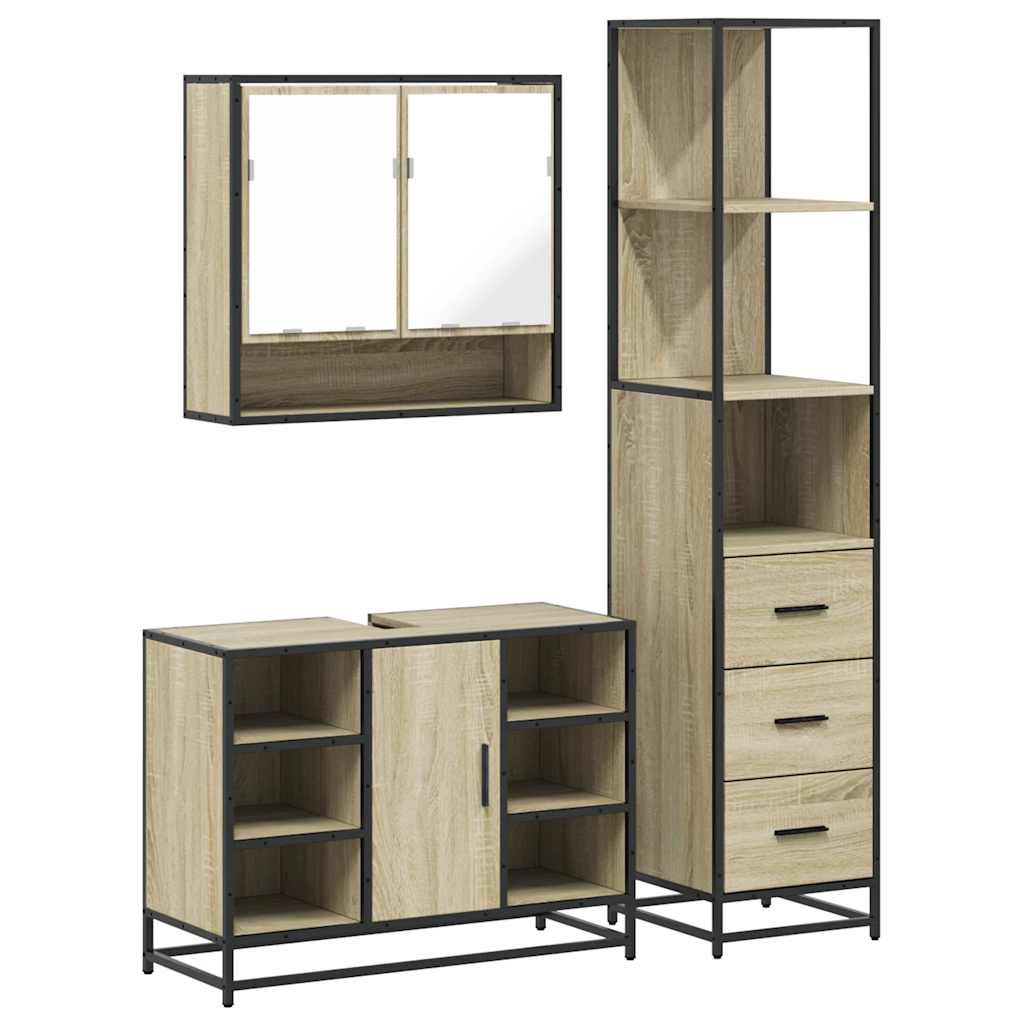 vidaXL 3 Piece Bathroom Furniture Set Sonoma Oak Engineered Wood 2