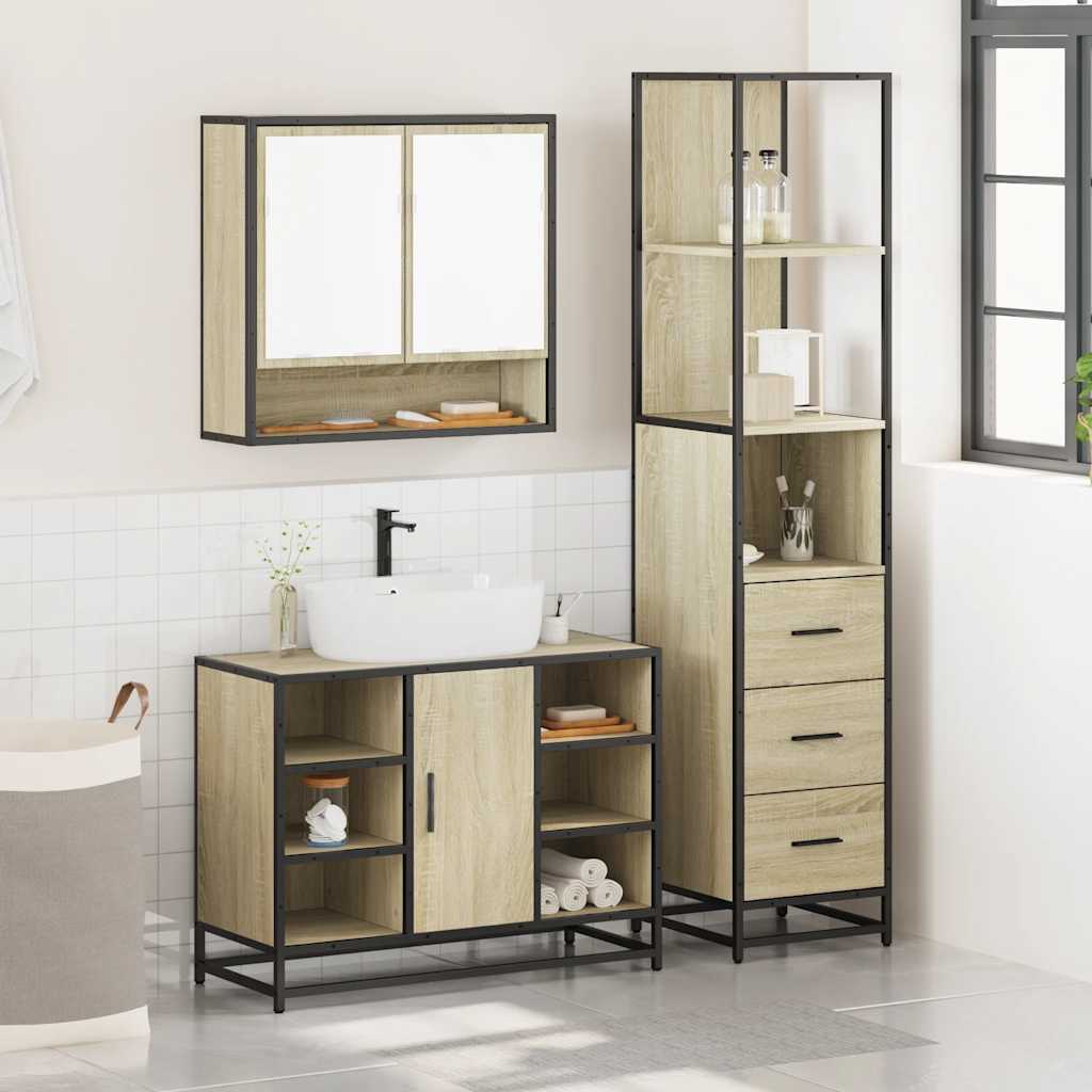 vidaXL 3 Piece Bathroom Furniture Set Sonoma Oak Engineered Wood 3