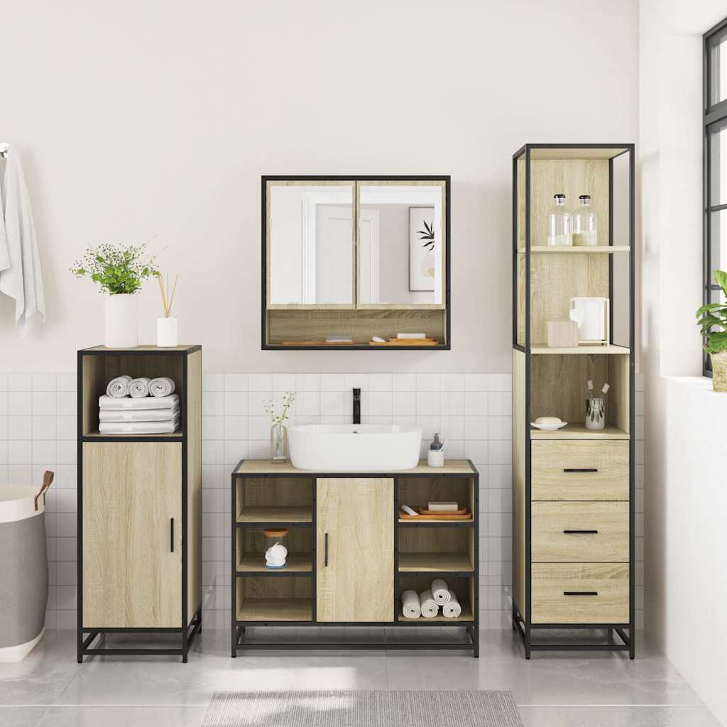 vidaXL 3 Piece Bathroom Furniture Set Sonoma Oak Engineered Wood 4