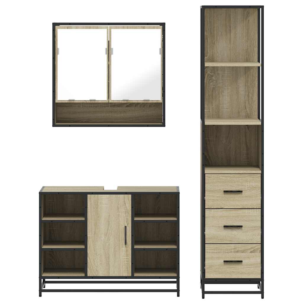 vidaXL 3 Piece Bathroom Furniture Set Sonoma Oak Engineered Wood 5
