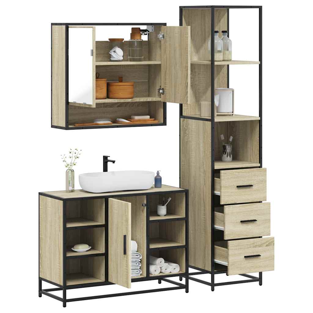 vidaXL 3 Piece Bathroom Furniture Set Sonoma Oak Engineered Wood 1