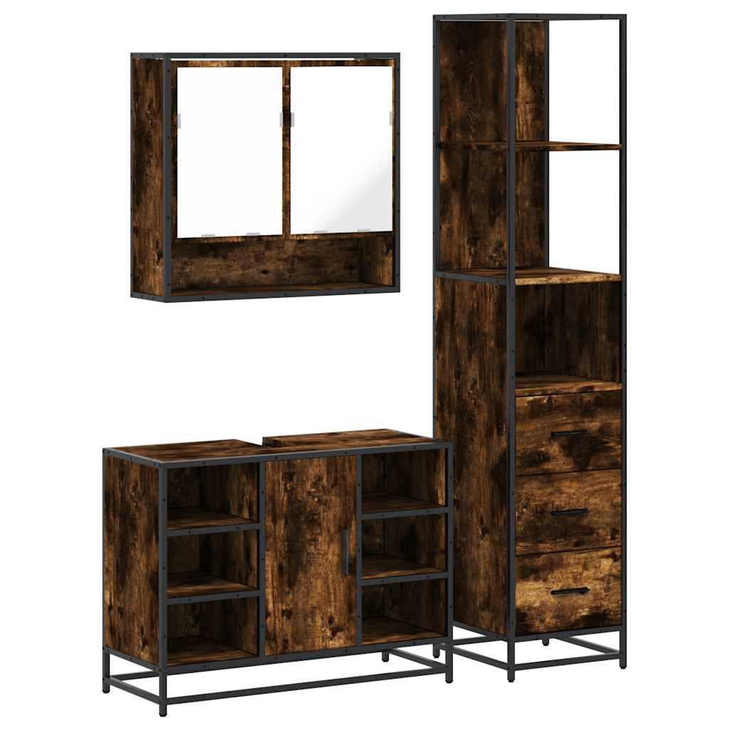 vidaXL 3 Piece Bathroom Furniture Set Smoked Oak Engineered Wood 2