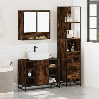 vidaXL 3 Piece Bathroom Furniture Set Smoked Oak Engineered Wood 3
