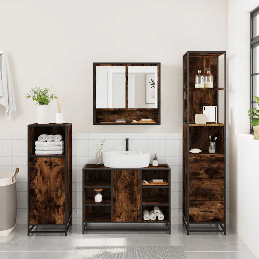vidaXL 3 Piece Bathroom Furniture Set Smoked Oak Engineered Wood 4