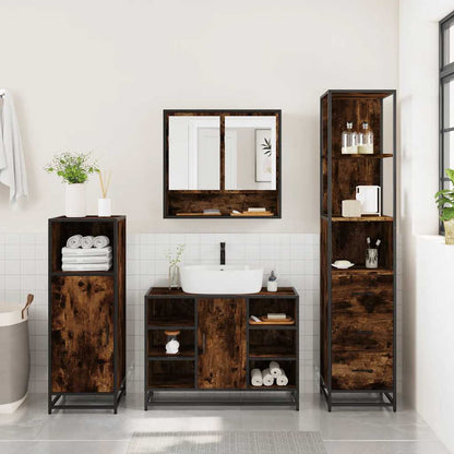 vidaXL 3 Piece Bathroom Furniture Set Smoked Oak Engineered Wood 4