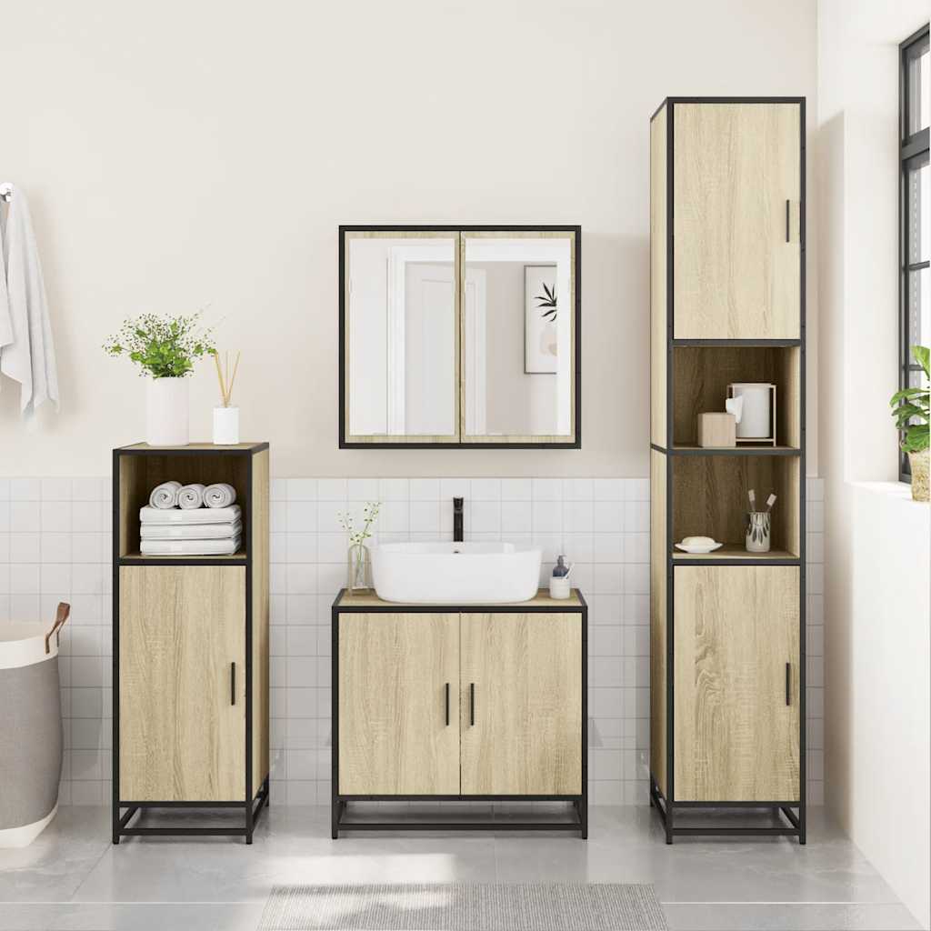 vidaXL 4 Piece Bathroom Furniture Set Sonoma Oak Engineered Wood 4