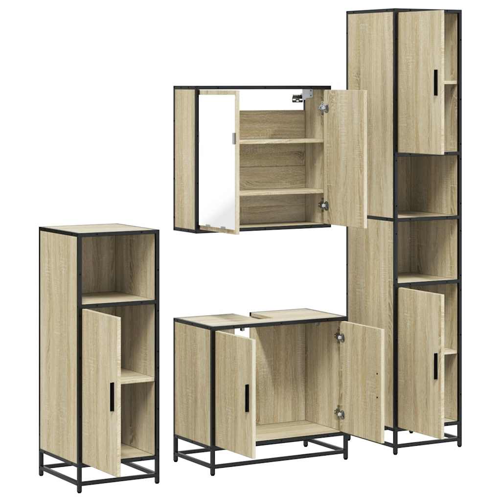 vidaXL 4 Piece Bathroom Furniture Set Sonoma Oak Engineered Wood 6
