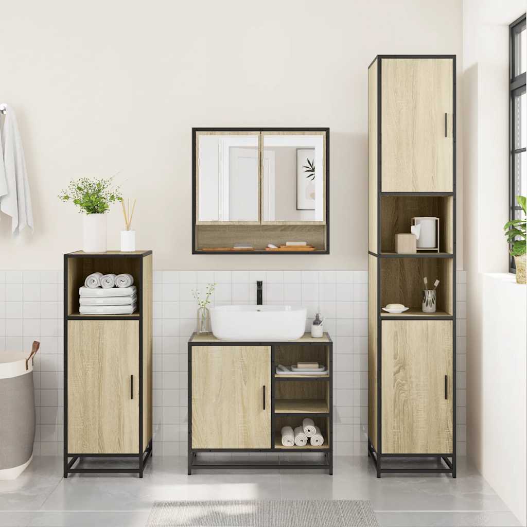 vidaXL 4 Piece Bathroom Furniture Set Sonoma Oak Engineered Wood 3