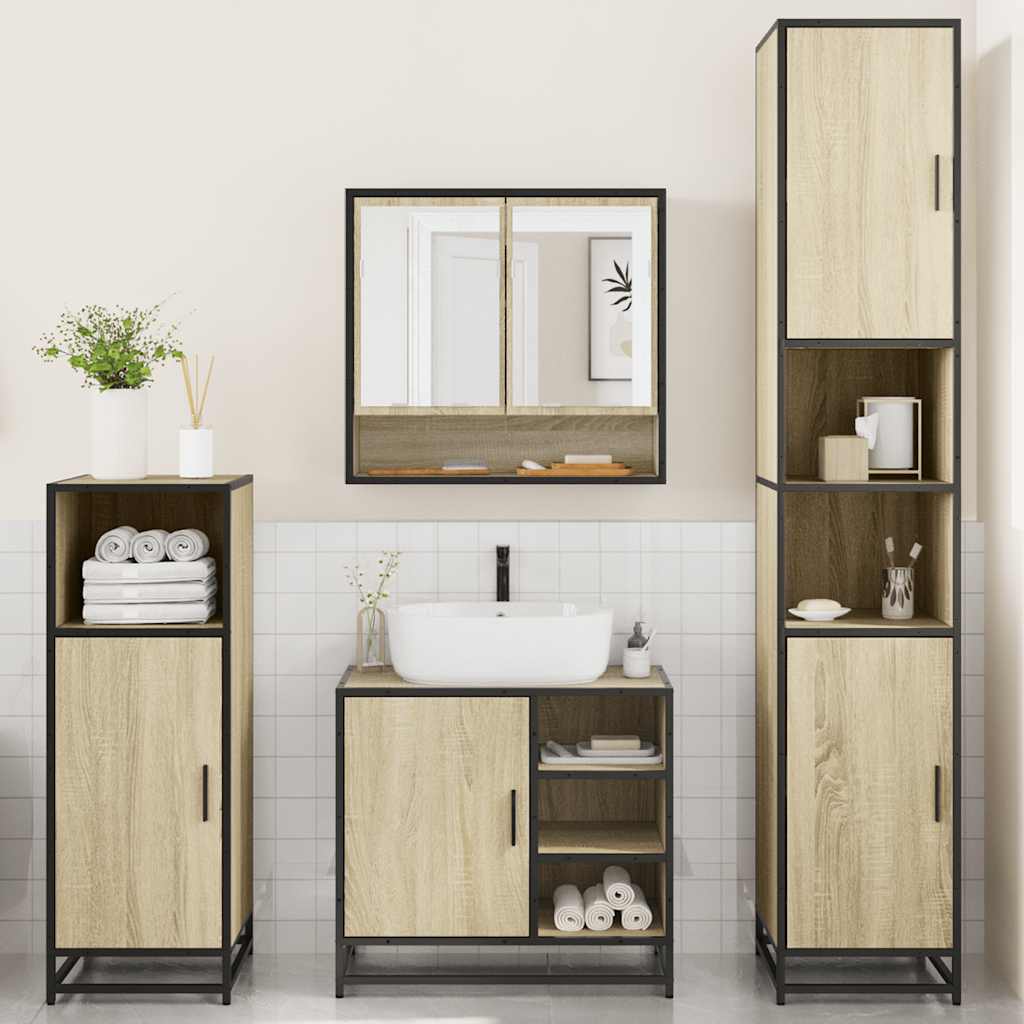 vidaXL 4 Piece Bathroom Furniture Set Sonoma Oak Engineered Wood 4