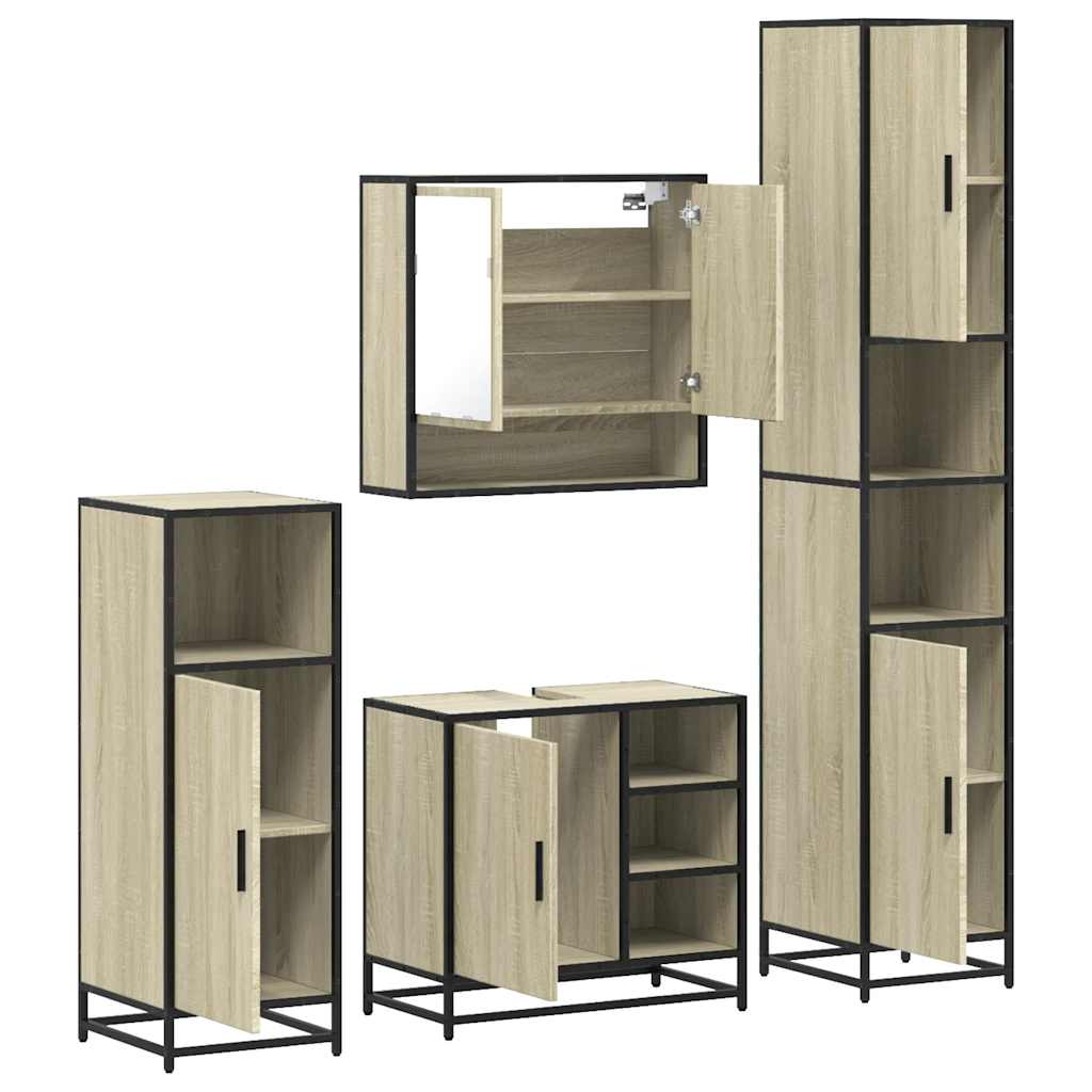 vidaXL 4 Piece Bathroom Furniture Set Sonoma Oak Engineered Wood 6