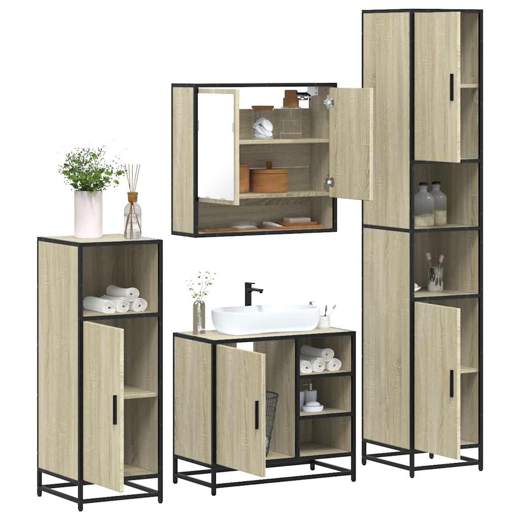 vidaXL 4 Piece Bathroom Furniture Set Sonoma Oak Engineered Wood 1