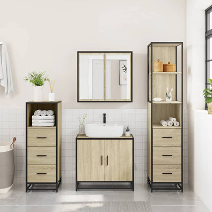 vidaXL 4 Piece Bathroom Furniture Set Sonoma Oak Engineered Wood 3