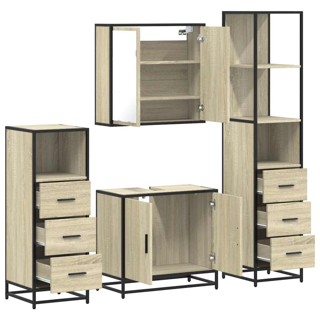 vidaXL 4 Piece Bathroom Furniture Set Sonoma Oak Engineered Wood 6