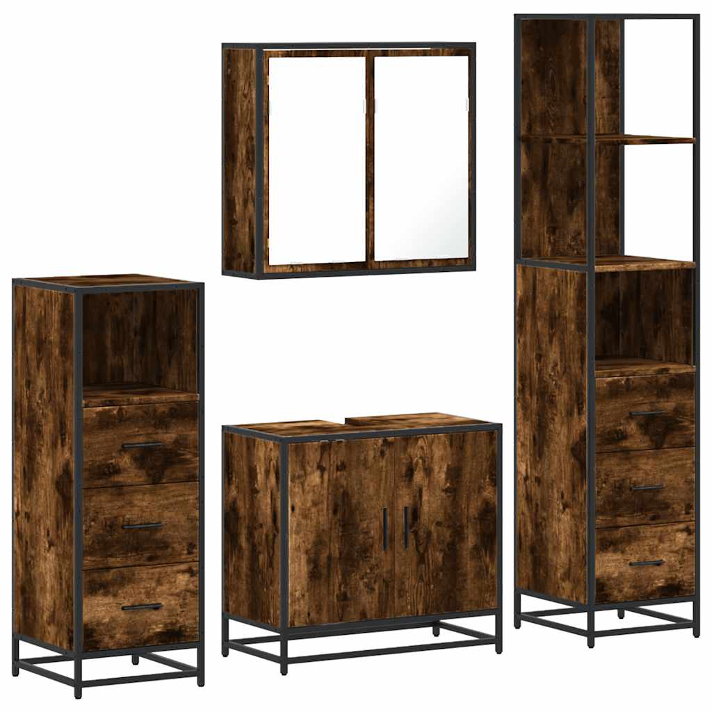 vidaXL 4 Piece Bathroom Furniture Set Smoked Oak Engineered Wood 2
