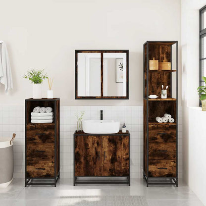 vidaXL 4 Piece Bathroom Furniture Set Smoked Oak Engineered Wood 3