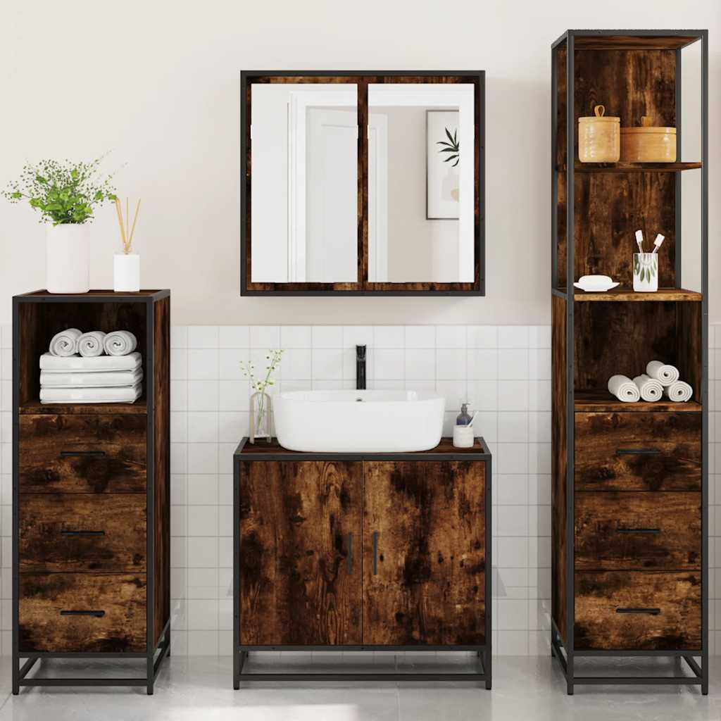 vidaXL 4 Piece Bathroom Furniture Set Smoked Oak Engineered Wood 4