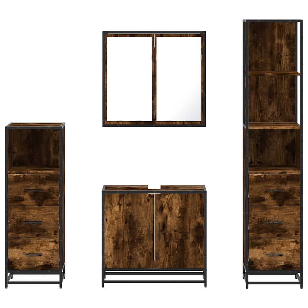 vidaXL 4 Piece Bathroom Furniture Set Smoked Oak Engineered Wood 5