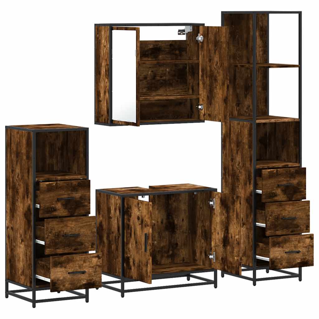 vidaXL 4 Piece Bathroom Furniture Set Smoked Oak Engineered Wood 6