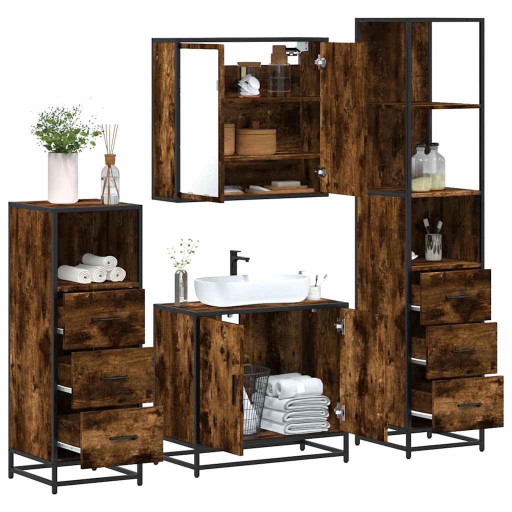 vidaXL 4 Piece Bathroom Furniture Set Smoked Oak Engineered Wood 1