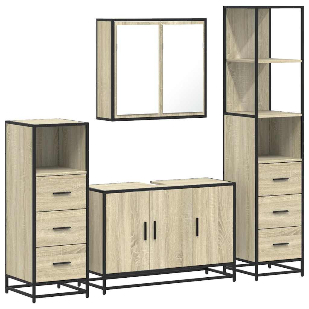 vidaXL 4 Piece Bathroom Furniture Set Sonoma Oak Engineered Wood 2