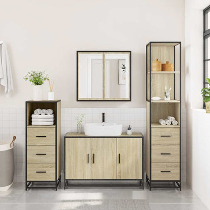 vidaXL 4 Piece Bathroom Furniture Set Sonoma Oak Engineered Wood 3