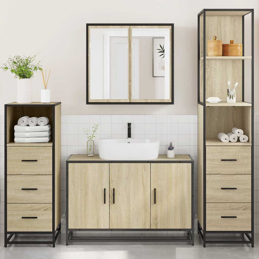 vidaXL 4 Piece Bathroom Furniture Set Sonoma Oak Engineered Wood 4