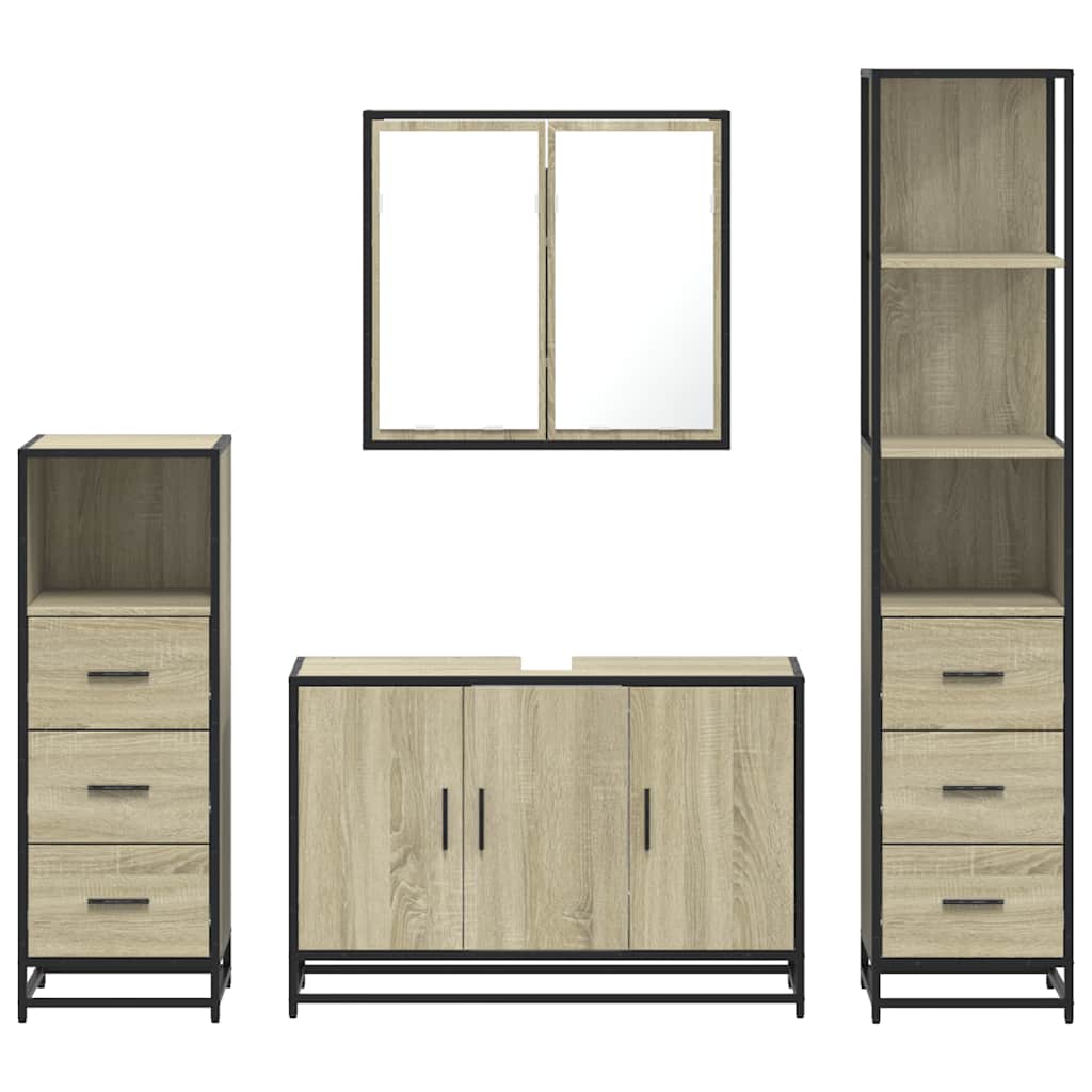 vidaXL 4 Piece Bathroom Furniture Set Sonoma Oak Engineered Wood 5
