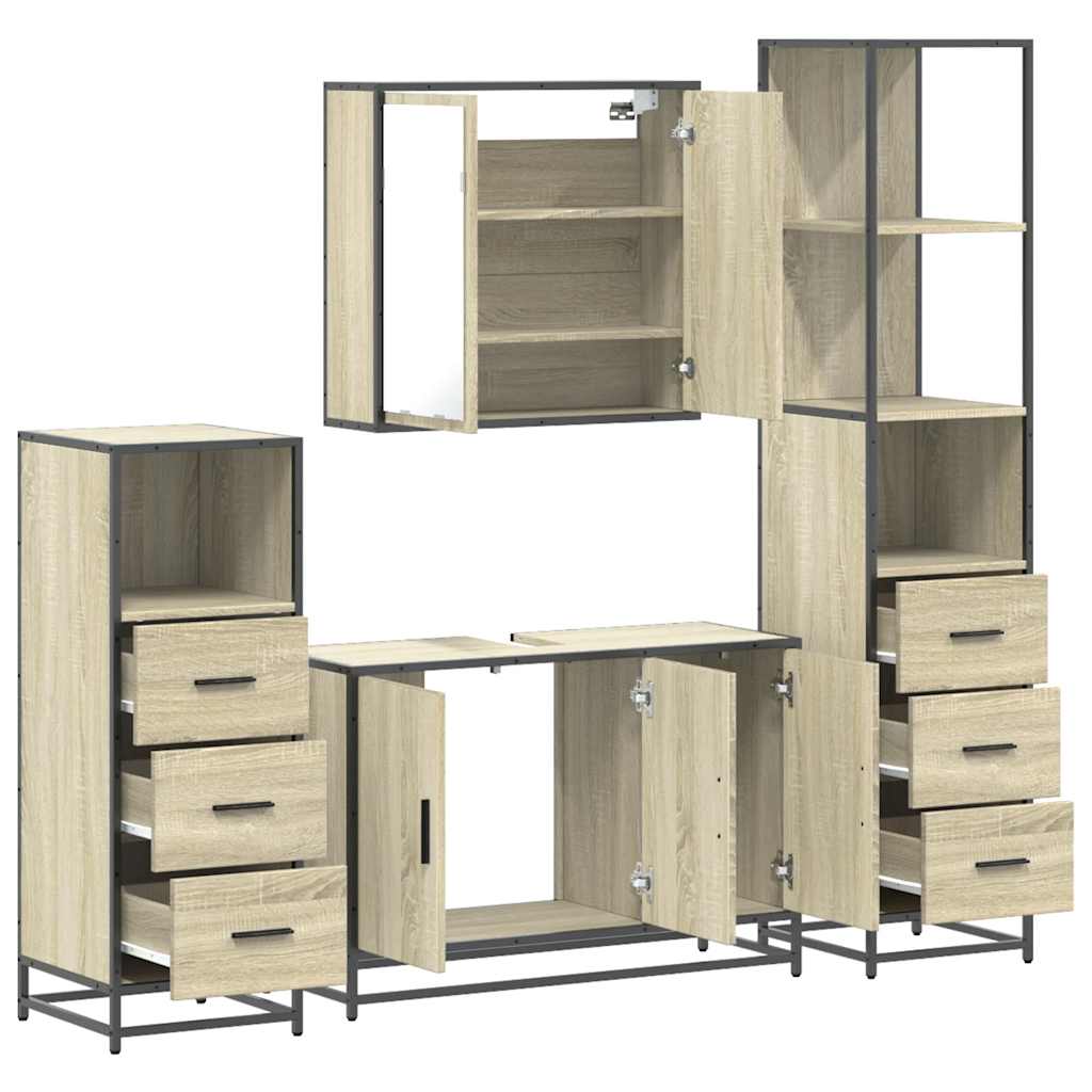 vidaXL 4 Piece Bathroom Furniture Set Sonoma Oak Engineered Wood 6