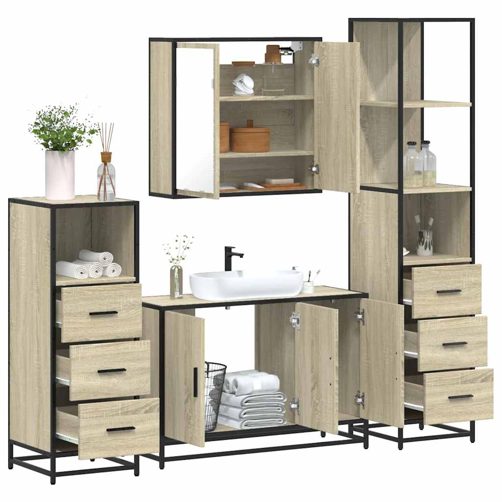 vidaXL 4 Piece Bathroom Furniture Set Sonoma Oak Engineered Wood 1
