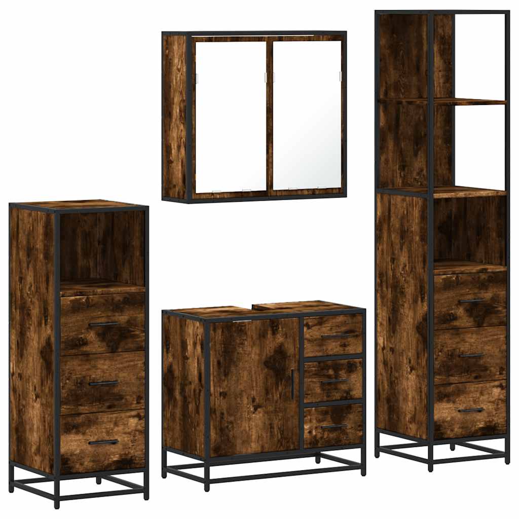 vidaXL 4 Piece Bathroom Furniture Set Smoked Oak Engineered Wood 2