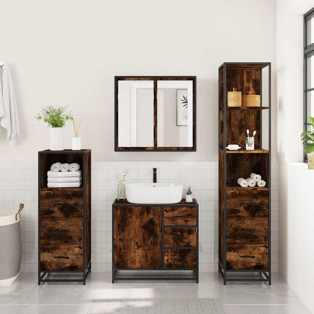 vidaXL 4 Piece Bathroom Furniture Set Smoked Oak Engineered Wood 3
