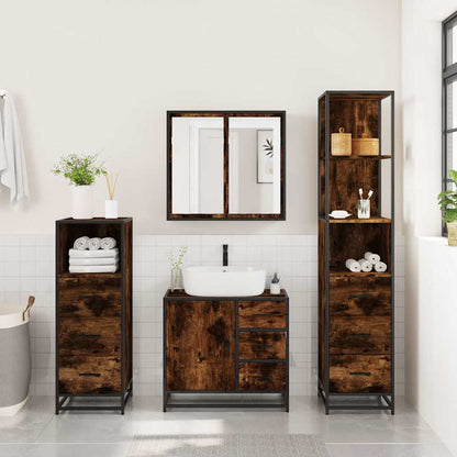 vidaXL 4 Piece Bathroom Furniture Set Smoked Oak Engineered Wood 3