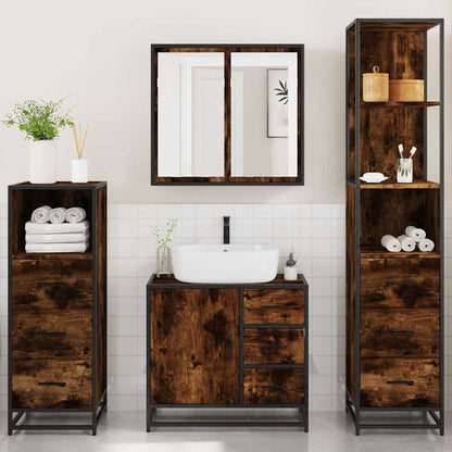 vidaXL 4 Piece Bathroom Furniture Set Smoked Oak Engineered Wood 4