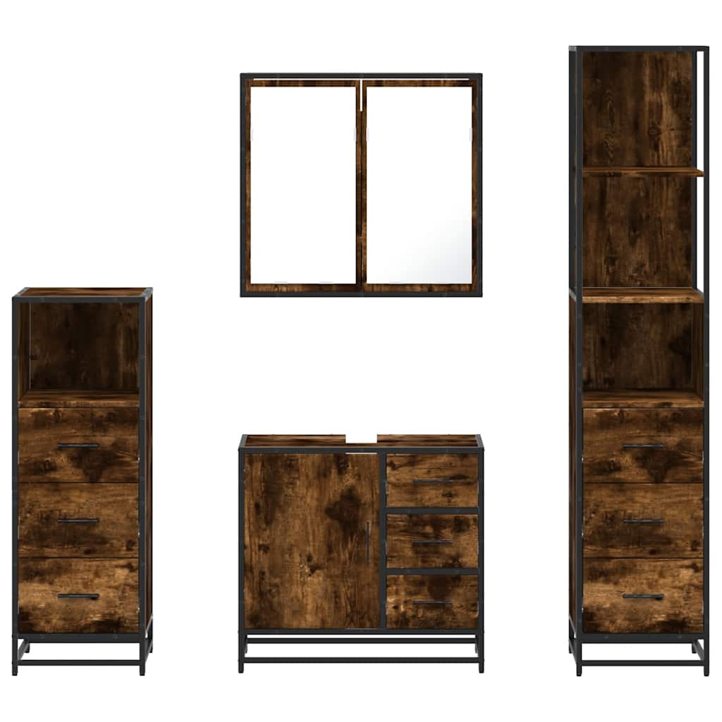 vidaXL 4 Piece Bathroom Furniture Set Smoked Oak Engineered Wood 5