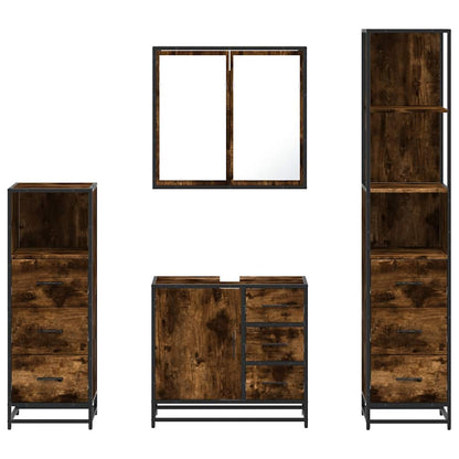 vidaXL 4 Piece Bathroom Furniture Set Smoked Oak Engineered Wood 5