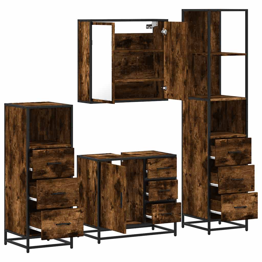 vidaXL 4 Piece Bathroom Furniture Set Smoked Oak Engineered Wood 6