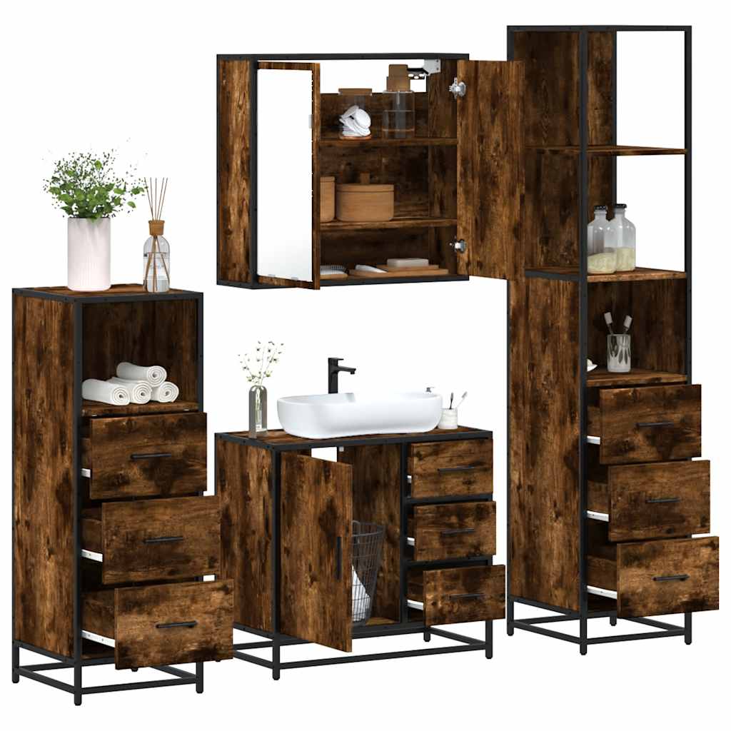 vidaXL 4 Piece Bathroom Furniture Set Smoked Oak Engineered Wood 1