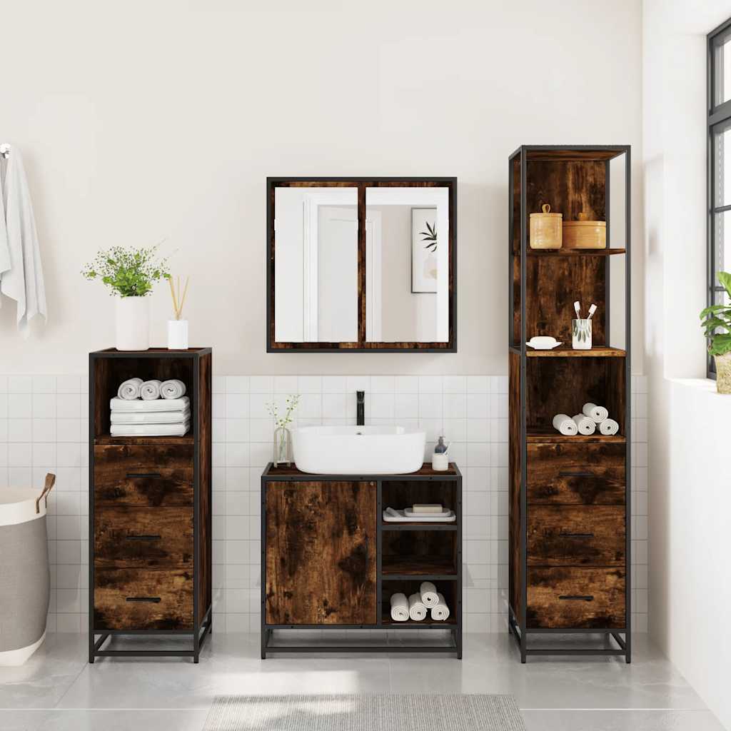 vidaXL 4 Piece Bathroom Furniture Set Smoked Oak Engineered Wood 3