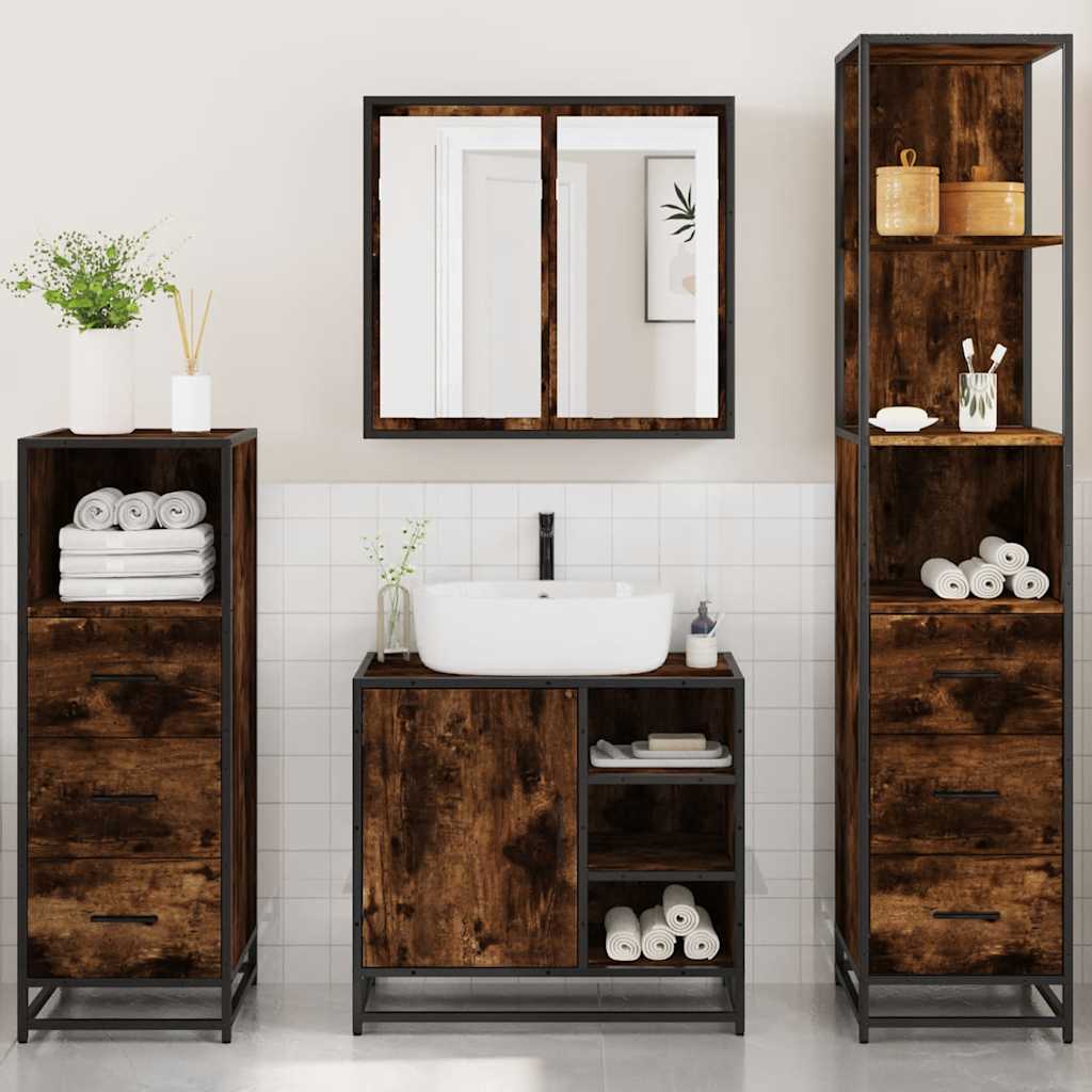vidaXL 4 Piece Bathroom Furniture Set Smoked Oak Engineered Wood 4