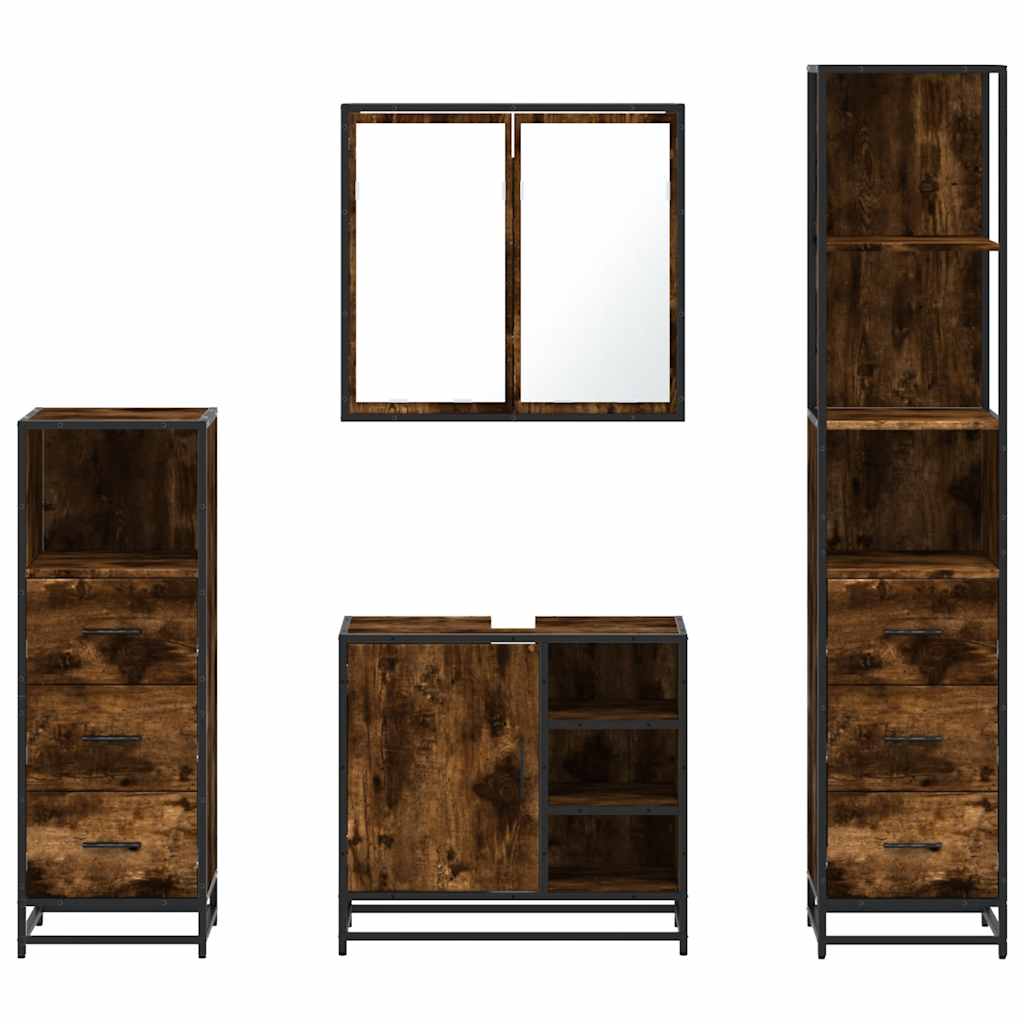 vidaXL 4 Piece Bathroom Furniture Set Smoked Oak Engineered Wood 5
