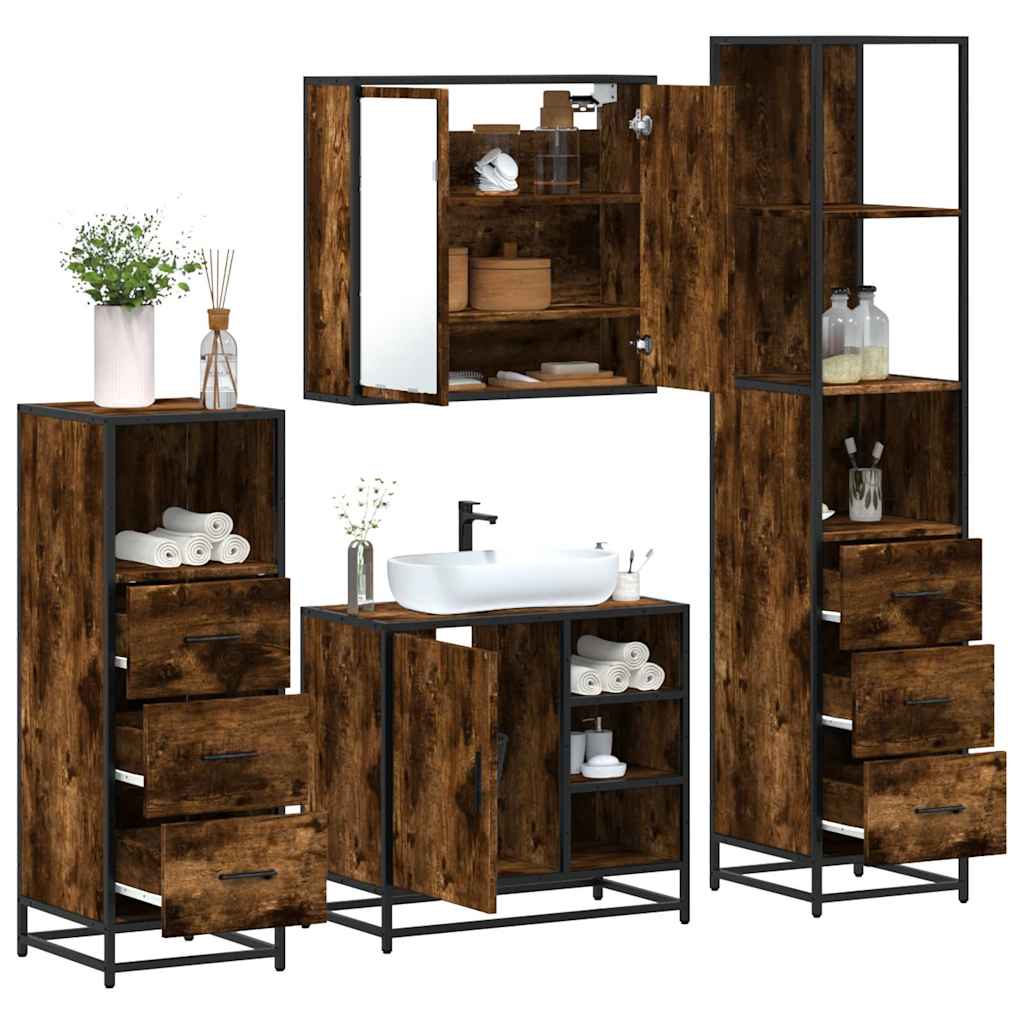 vidaXL 4 Piece Bathroom Furniture Set Smoked Oak Engineered Wood 1