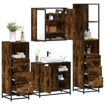 vidaXL 4 Piece Bathroom Furniture Set Smoked Oak Engineered Wood 1