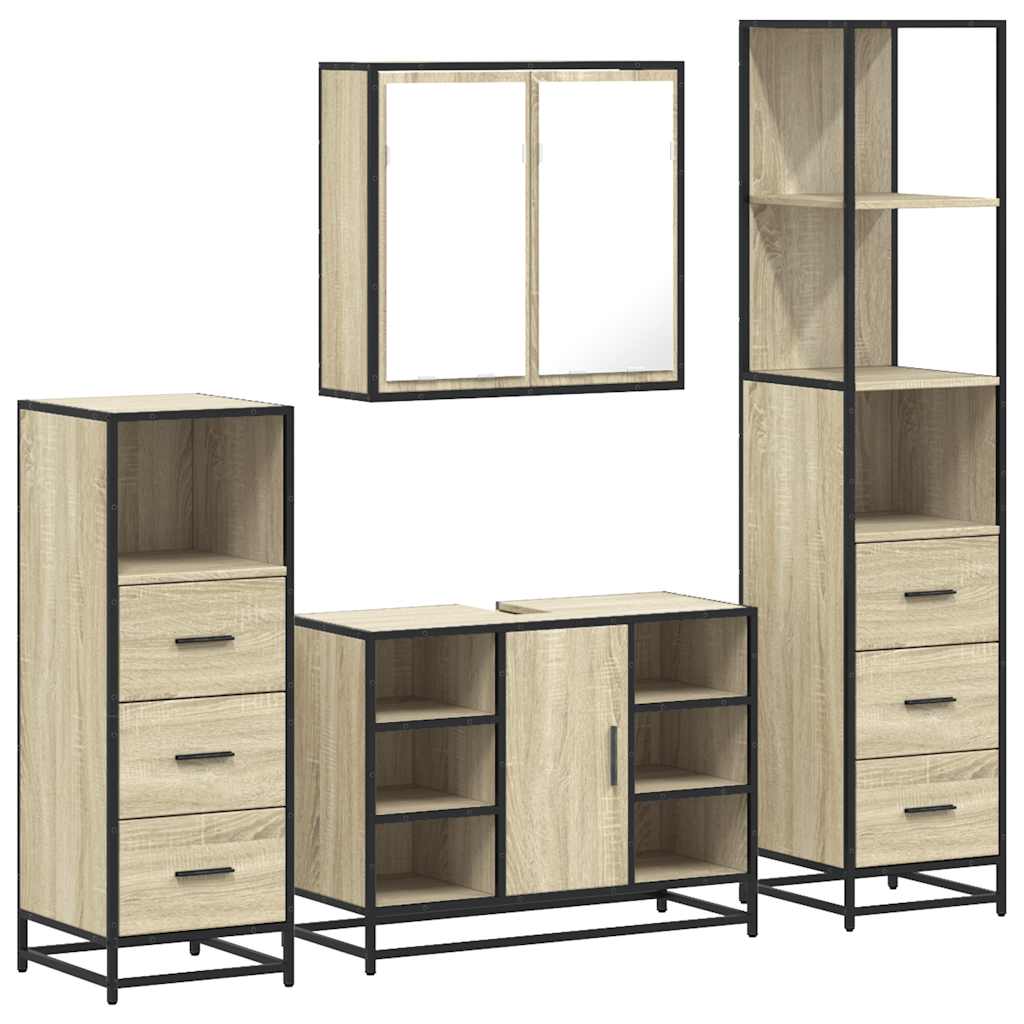 vidaXL 4 Piece Bathroom Furniture Set Sonoma Oak Engineered Wood 2