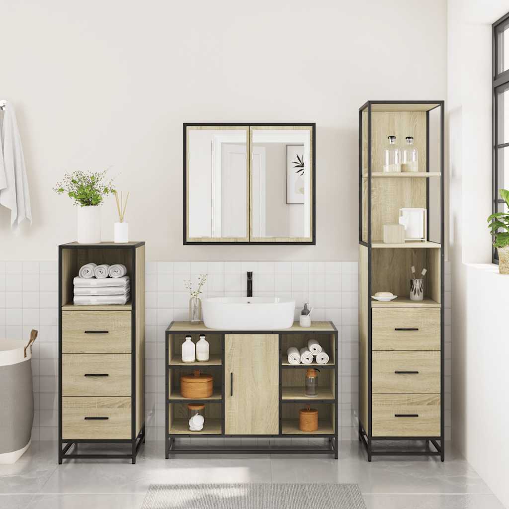 vidaXL 4 Piece Bathroom Furniture Set Sonoma Oak Engineered Wood 3