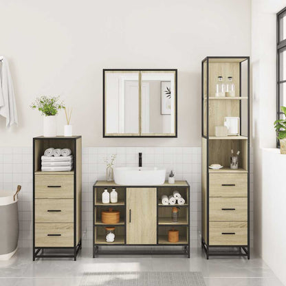 vidaXL 4 Piece Bathroom Furniture Set Sonoma Oak Engineered Wood 3